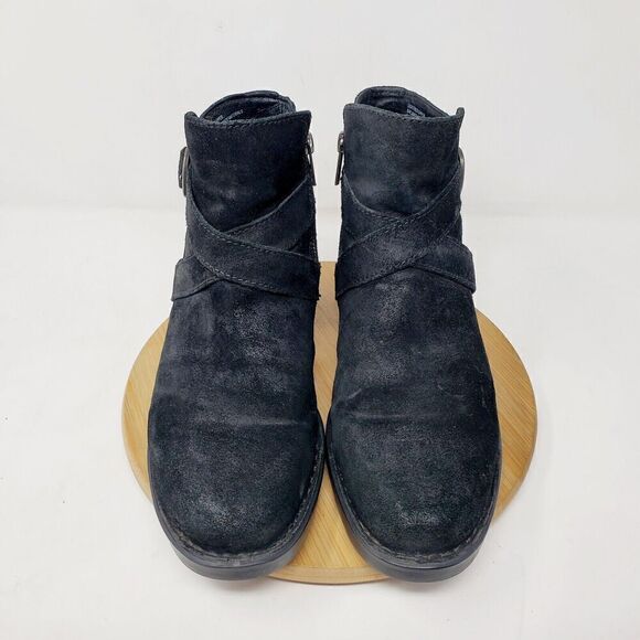 Born Ankle Boots Womens 9 Trinculo Black Suede Comfort Buckle Strap Moto Bootie - Picture 4 of 12